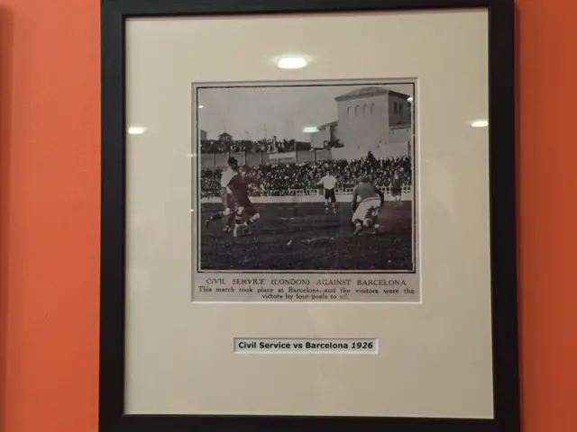 A photo showing a match between Civil Service and Barca