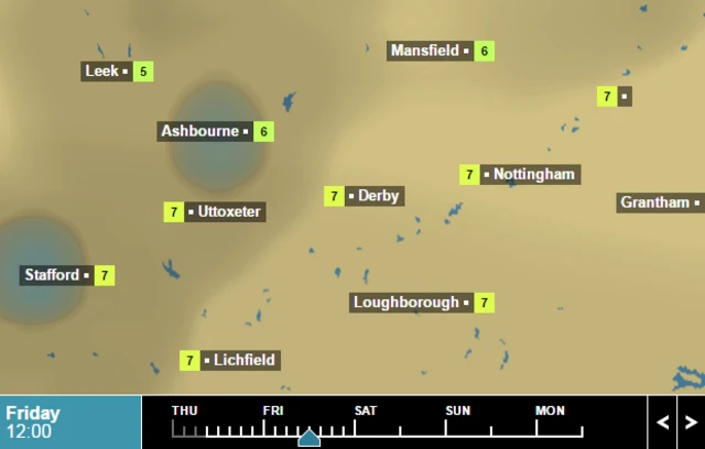 Weather temperatures for 12pm on Friday December 11