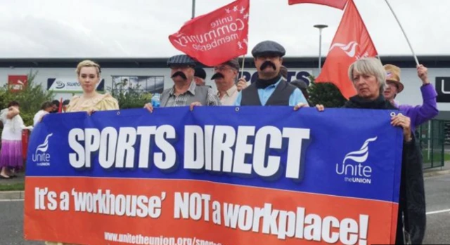 Earlier protest outside Sport Direct's Shirebrook headquarters