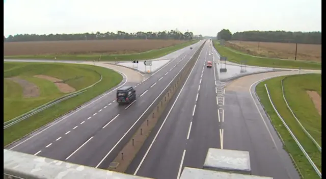 New stretch of A11, looking down from bridge