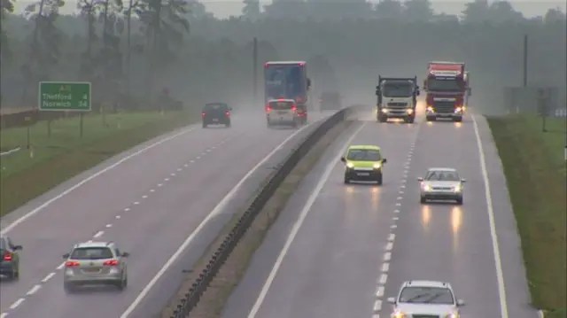 Lorries and cars on the new dualled A11