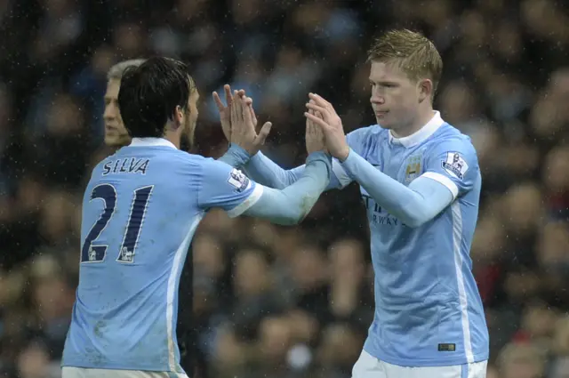 David Silva comes off for Kevin De Bruyne