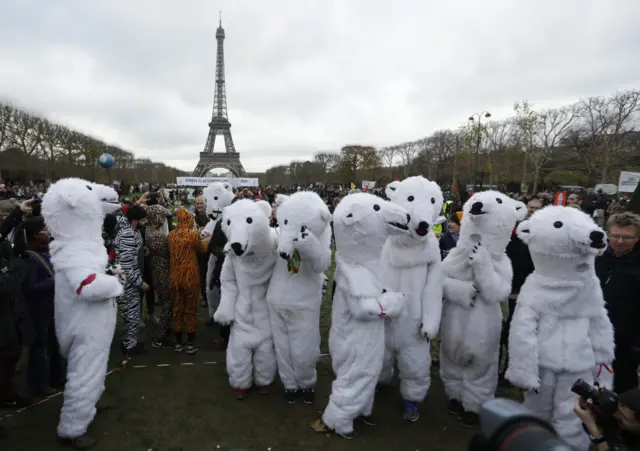 protesters dressed as polar bears