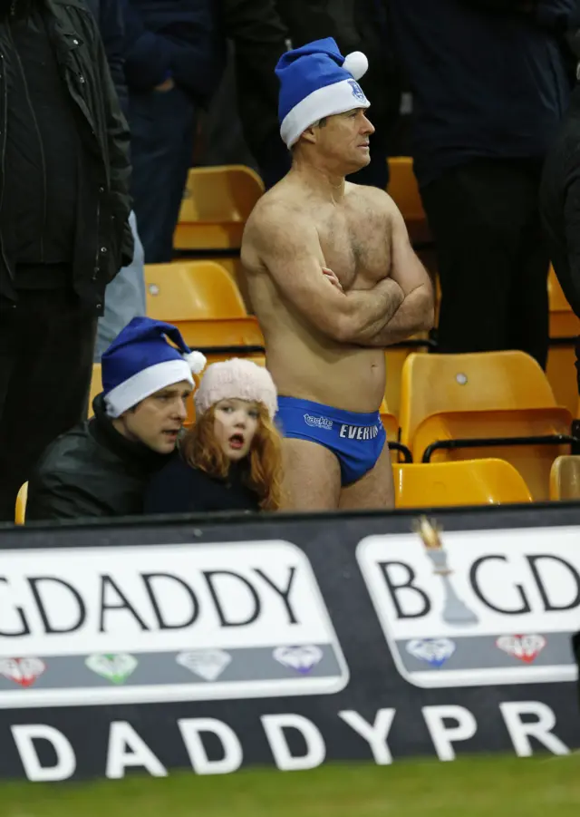 An Everton fan inside Carrow Road