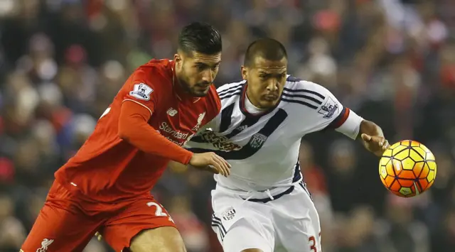 Emre Can in action with West Brom's Salomon Rondon