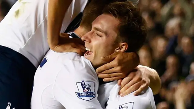 Christian Eriksen celebrates