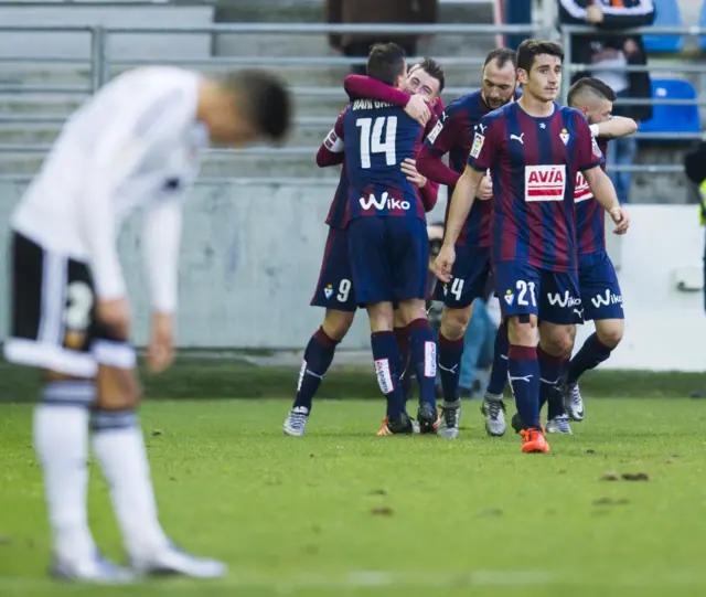 Eibar celebrate scoring their opening goal