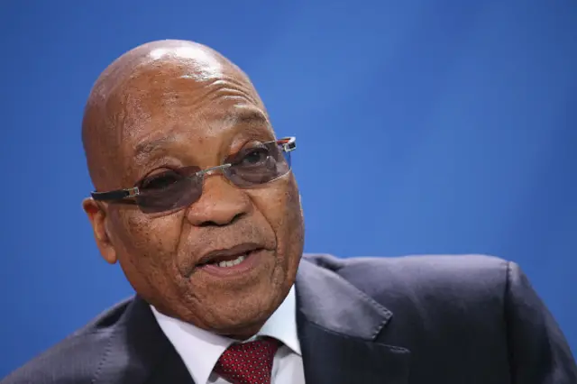 South African President Jacob Zuma and German Chancellor Angela Merkel (not pictured) speak to the media following talks at the Chancellery on November 10, 2015 in Berlin, Germany