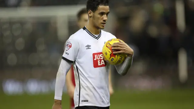 Tom Ince with the match ball