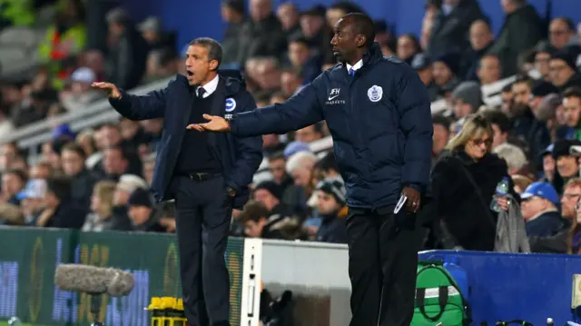 Brighton manager Chris Hughton and QPR Manager Jimmy Floyd Hasselbaink