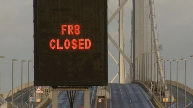 Forth Road Bridge with closed sign