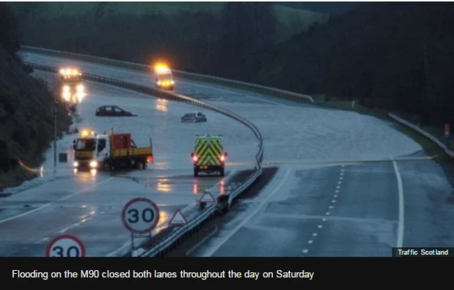 Flooding on the M90 occurred at the begining of December