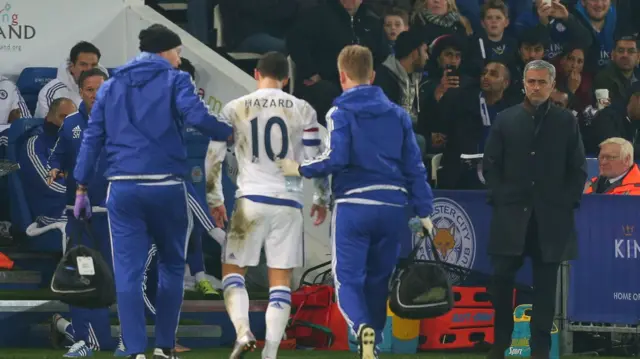 Eden Hazard goes off injured at Leicester