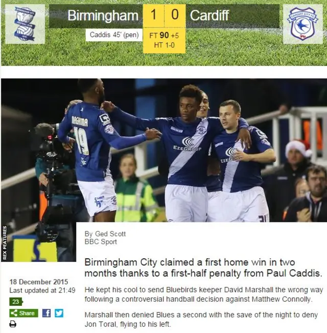 Birmingham 1-0 Cardiff match report