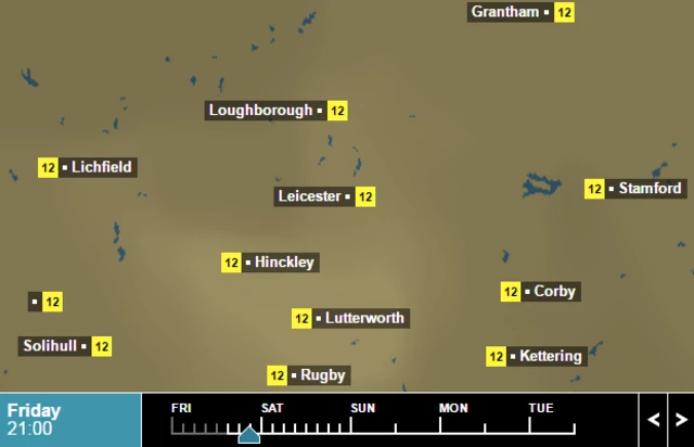 Midlands weather map