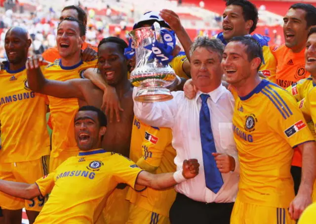 Guus Hiddink celebrates winning the FA Cup with Chelsea