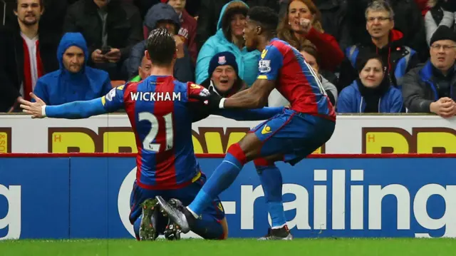 Connor Wickham celebrates his opener for Crystal Palace