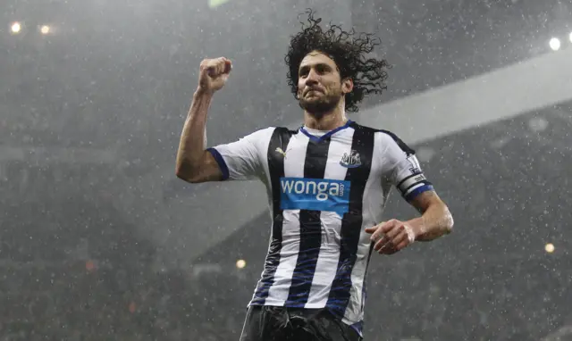 Fabricio Coloccini celebrates his opener for Newcastle