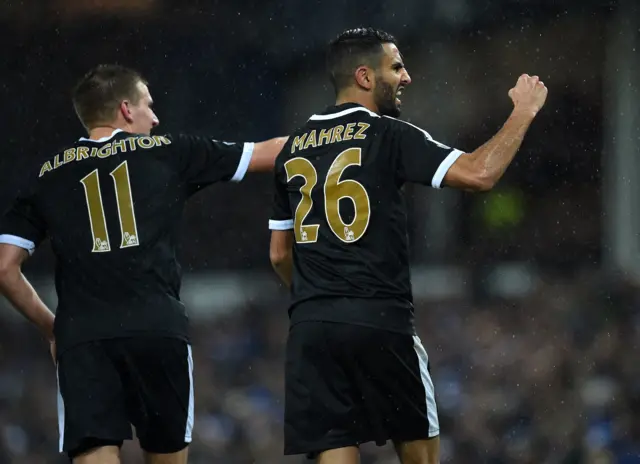 Riyad Mahrez celebrates his second goal