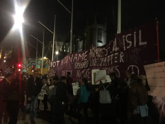 Anti-war protestors outside Parliament