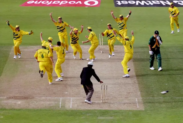 South Africa throw away victory in the last over of the 1999 World Cup semi-final against Australia