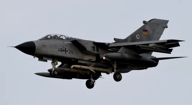 A Tornado combat aircraft of the German air force"s reconnaissance squadron 51 pictured at the air base in Jagel, Germany, Tuesday Dec. 1, 2015