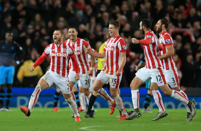 Stoke defender Phil Bardsley (left) celebrates scoring against Sheffield Wednesday