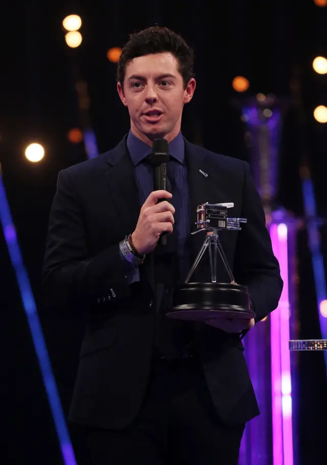 Rory McIlroy onstage to present Winner of the Lifetime Achievement Award,