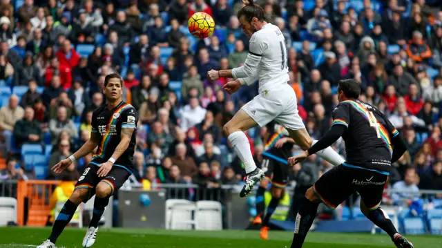 Gareth Bale scores with a header