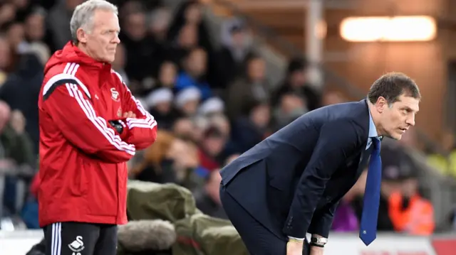 West Ham's Slaven Bilic and Swansea caretaker manager Alan Curtis l