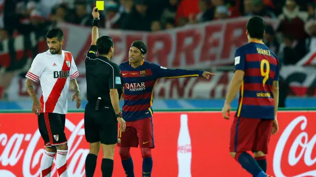 Neymar is shown a yellow card