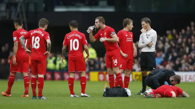 Liverpool defender Martin Skrtel receives treatment