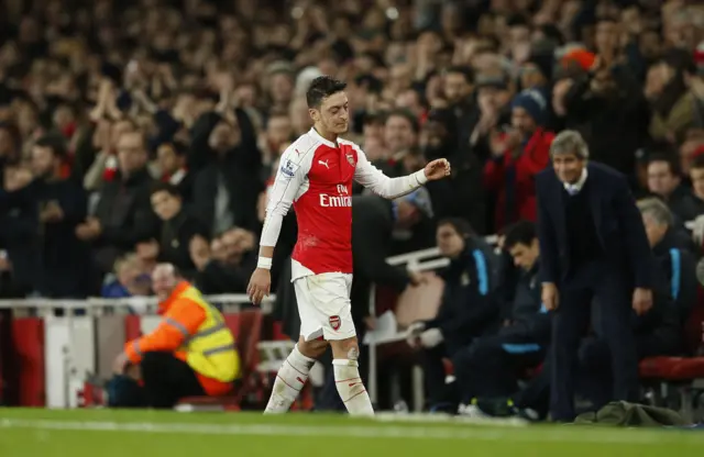 Arsenal midfielder Mesut Ozil is substituted