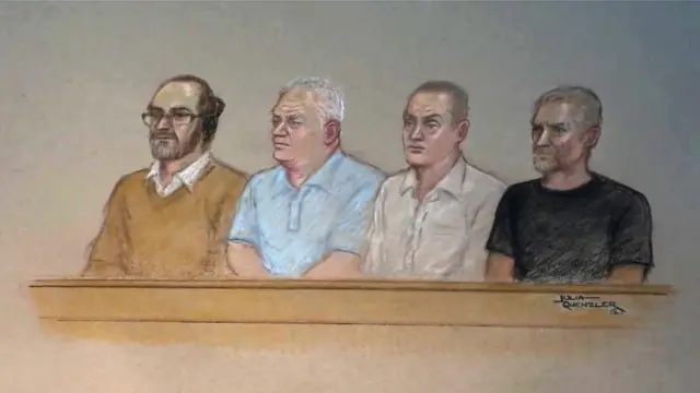 Carl Wood, William Lincoln, Jon Harbinson and Hugh Doyle (l-r) deny the charges against them