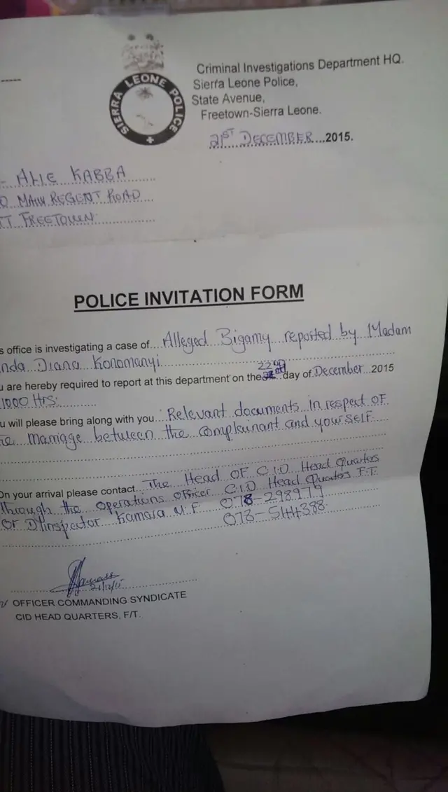 Sierra Leone police invitation letter