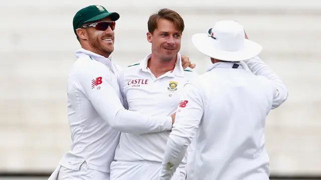 Dale Steyn of South Africa celebrates