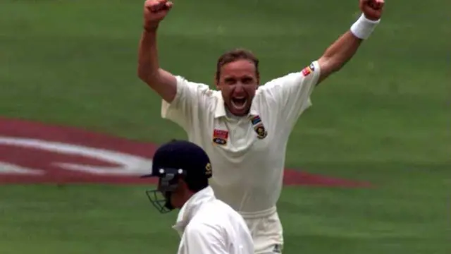 Gavin Hamilton of England is caught out by Allan Donald