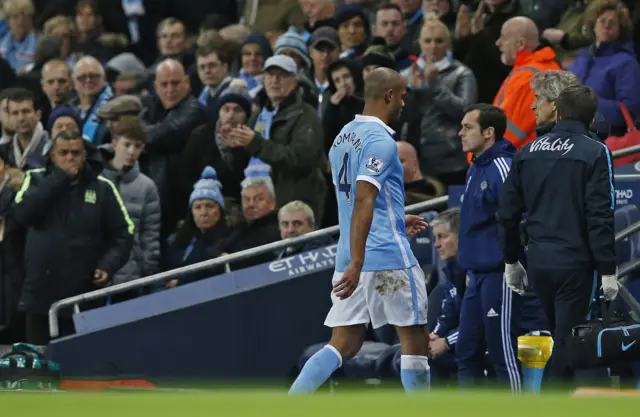 Vincent Kompany is brought off