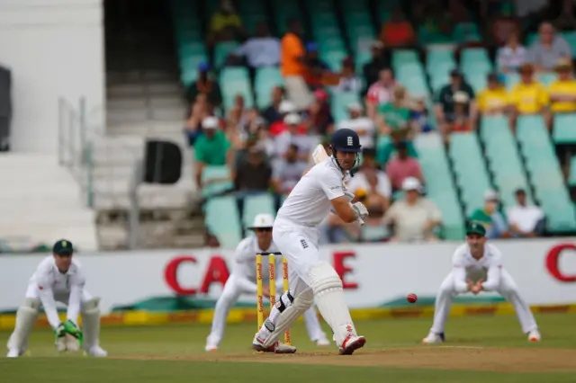 Alastair Cook prepares to swing