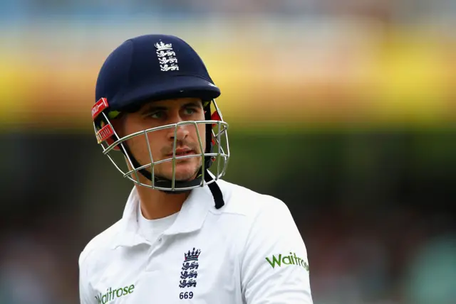 Alex Hales of England walks off