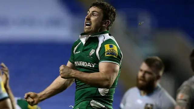 London Irish's Brendan McKibbin celebrates