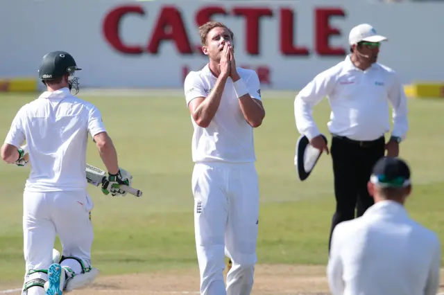 Stuart Broad reacts as AB de Villiers hits a six