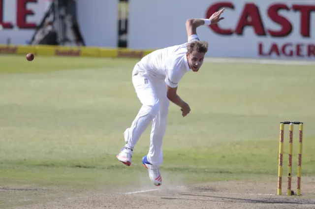 Stuart Broad delivers a ball