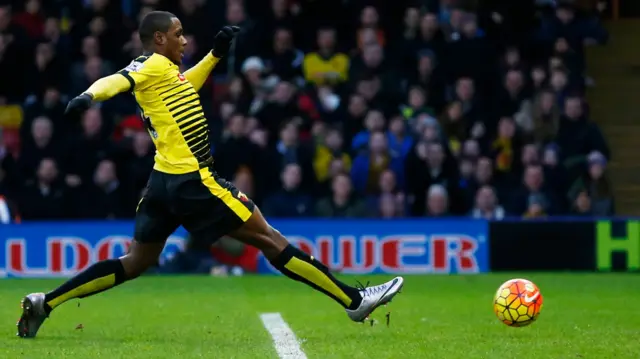 Odion Ighalo of Watford scores