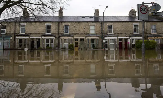 Flooded street in York