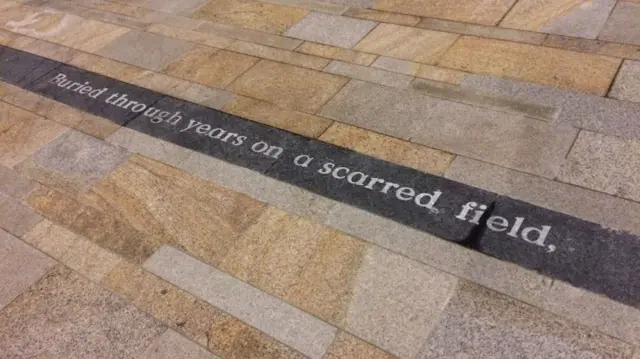 Engraved paving on the way past the Potteries Museum