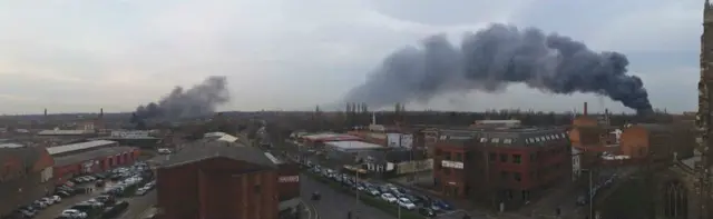 Smoke from Belgrave fire and Glen Parva fire