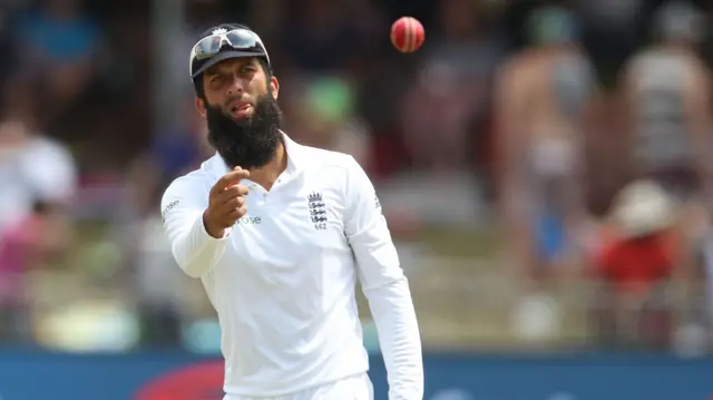 Moeen Ali with the ball for England