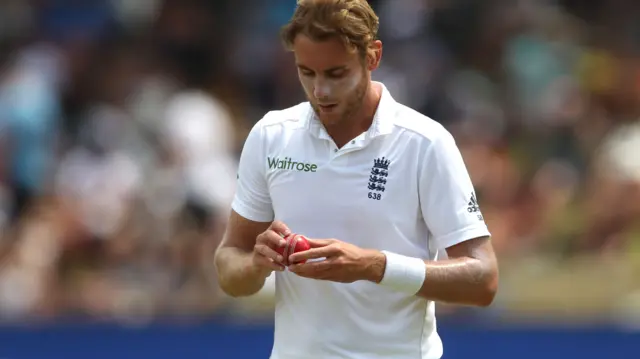 Stuart Broad prepares to bowl