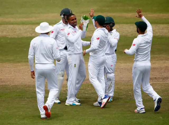 Dane Piedt of South Africa celebrates